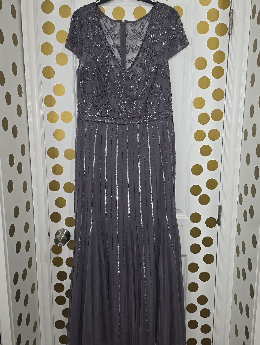 Adrinna Papell Embellished V-Neck Evening Gown - Picture 9 of 9